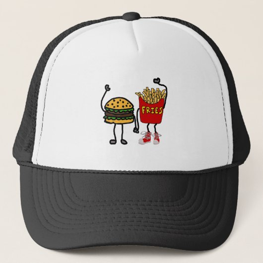Funny Hamburger en Cartoon van Franse Fries Art Trucker Pet (Voorkant)