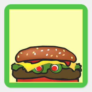 Funny Hamburger Picnic Name Tag Sticker