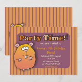 Funny Hamster Oranje Paarse gestripte uitnodiginge Kaart (Voorkant / Achterkant)