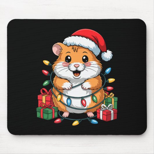Funny Hamster Santa Hat Animals Lovers Ugly Christ Muismat (Voorkant)