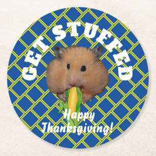 Funny Hamster Thanksgiving   Ronde Kartonnen Onderzetter