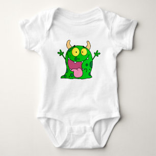 Funny Hand Drawn Green Monster Cartoon Art Romper