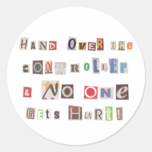 Funny Hand over Controller Ransom Note Collage Ronde Sticker