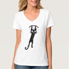 Funny Hanging Black Cat T Shirt Cute Cartoon Cat L