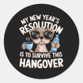 Funny Hangover Survival Dog New Year's Resolution Ronde Sticker (Voorkant)