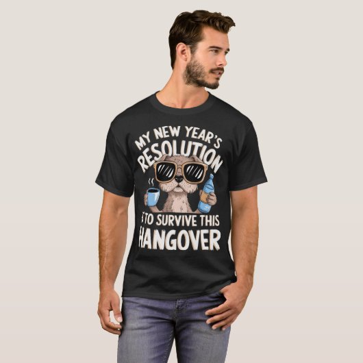 Funny Hangover Survival Dog New Year's Resolution T-shirt (Voorkant volledig)