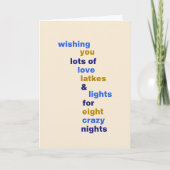 Funny Hanukkah Love Latkes Lights Blue Custom Feestdagen Kaart (Voorkant)