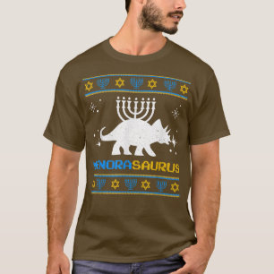Funny Hanukkah Menorah Saurus Dinosaur Pun joods T-shirt
