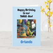 Funny Happy 3rd Birthday Boy, Dino, Personalized  Kaart (Gele Bloem)