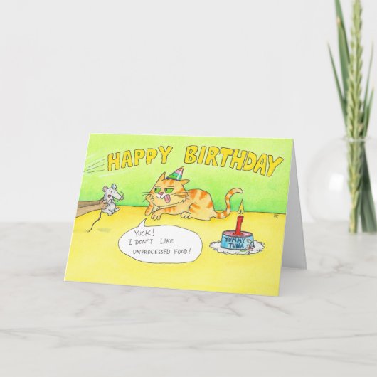 Funny Happy Birthday Cat-groet Kaart (Voorkant)