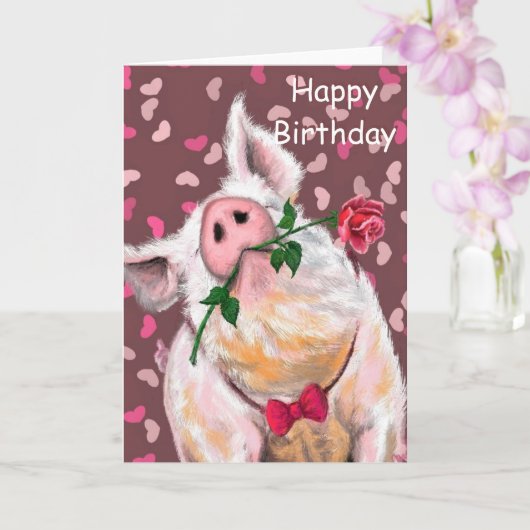 Funny Happy Birthday Kaart met Gentleman Pig (Orchidee)