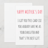 Funny Happy Carte de la fête des mères de la fille (Devant / Derrière)