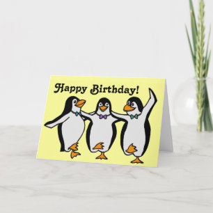 Funny Happy Dansende Penguins Birthday Kaart