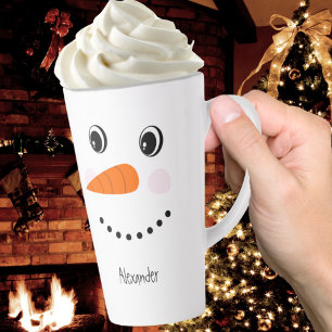 Funny Happy Face Snowman-kerstwarme Coco Latte Mok