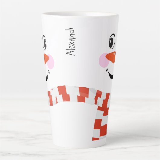 Funny Happy Face Snowman Winter Scarf Hot Cocoa Latte Mok (Voorkant)