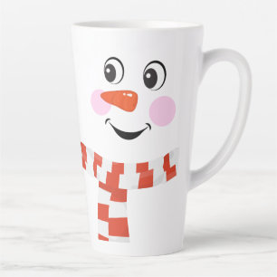 Funny Happy Face Snowman Winter Scarf Hot Cocoa Latte Mok