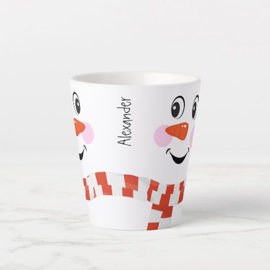 Funny Happy Face Snowman Winter Scarf Hot Cocoa Latte Mok (Voorkant)