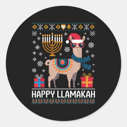 Funny Happy Llamakah Llama With Menorah Ronde Sticker (Voorkant)