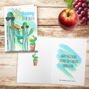 Funny Happy Nieuwjaar Southwest Saguaro Cactus Feestdagen Kaart
