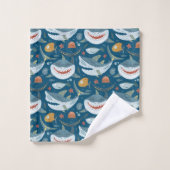 Funny Happy Shark Blue Ocean Animal Pattern Bad Handdoek (Wasdoekje)