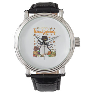 Funny Happy Thanksgiving Penguin Turkey boys Girls Horloge