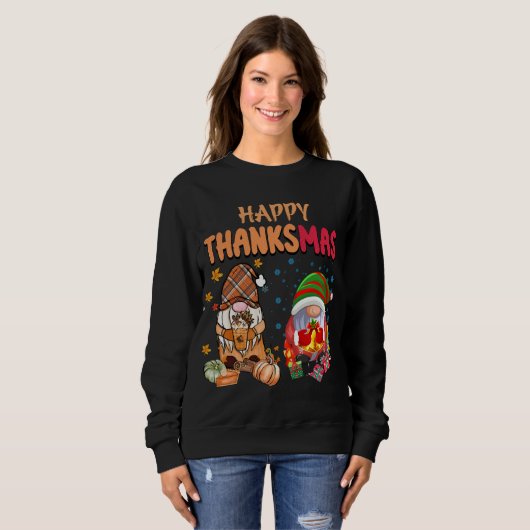 Funny Happy Thanksmas Thanksgiving en Kerstmis C Trui (Voorkant volledig)