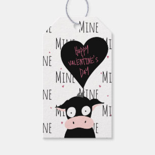 Funny Happy Valentijnsdag "Mine Pattern" Koe Cadeaulabel