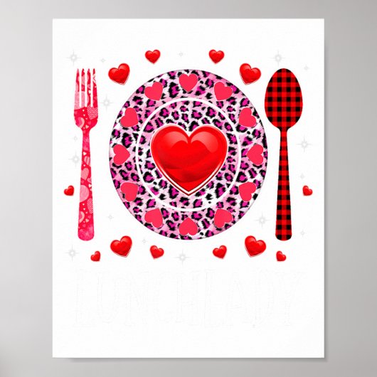 Funny Happy Valentines Day Lunch Lady Leopard Hea Poster (Voorkant)
