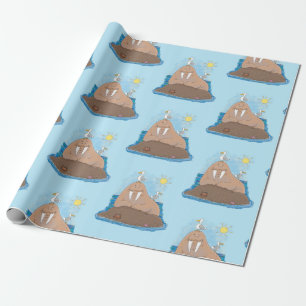 Funny happy walrus cartoon illustratie cadeaupapier