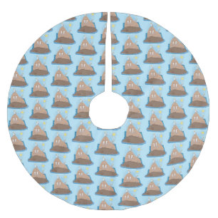 Funny happy walrus cartoon illustratie kerstboom rok
