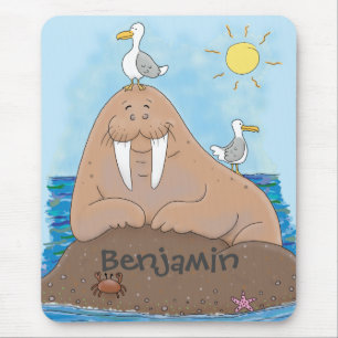 Funny happy walrus cartoon illustratie muismat