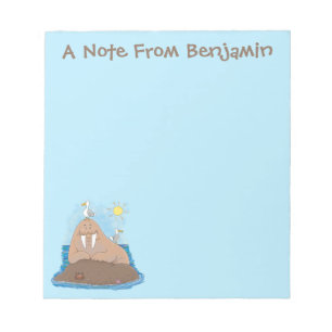 Funny happy walrus cartoon illustratie notitieblok