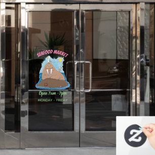 Funny happy walrus cartoon illustratie raamsticker