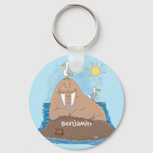 Funny happy walrus cartoon illustratie sleutelhanger
