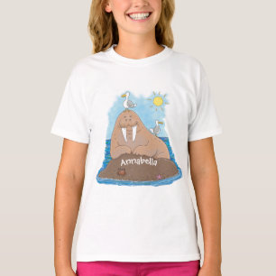 Funny happy walrus cartoon illustratie t-shirt