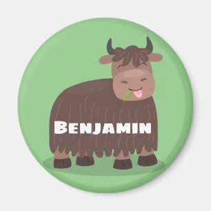 Funny happy yak, cartoon die gras eet magneet