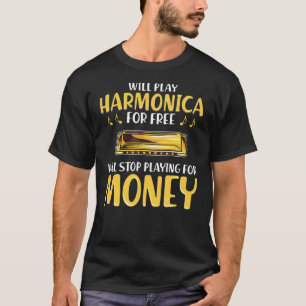 Funny Harmonica Player zal stoppen met spelen voor T-shirt