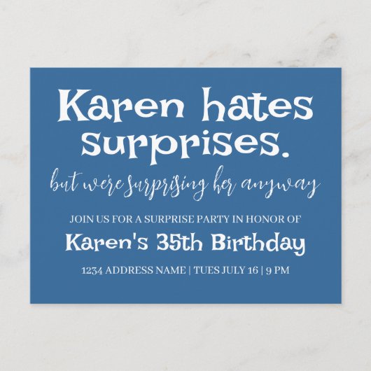 Funny Hates Surprises Party Modern Details toevoeg Briefkaart (Voorkant)