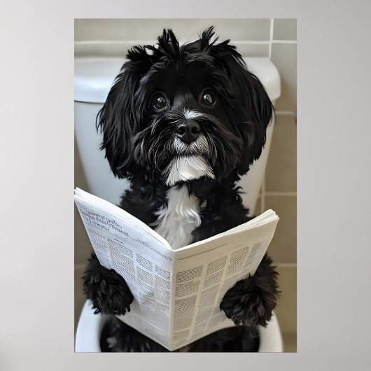 Funny Havanese Dog Print, Newspaper Bathroom Poster (Voorkant)