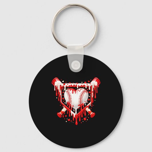 Funny Heart Baseball Drip Ice Cream Valentines Day Sleutelhanger (Voorkant)