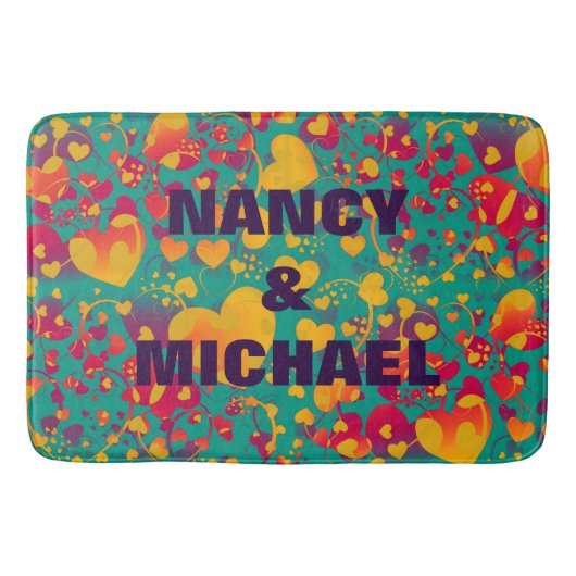 Funny Heart Pattern IX - groen rood geel Badmat (Voorkant)