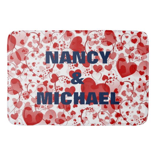 Funny Heart Pattern VII - rood wit + jouw idee Badmat (Voorkant)