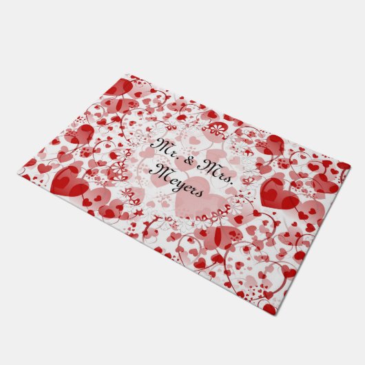 Funny Heart Pattern VII - rood wit + jouw idee Deurmat (Schuin)
