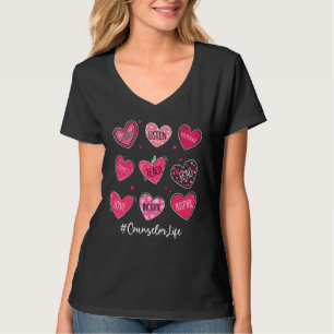 Funny Hearts Teach Love Inspire Counselor Life Val T-shirt