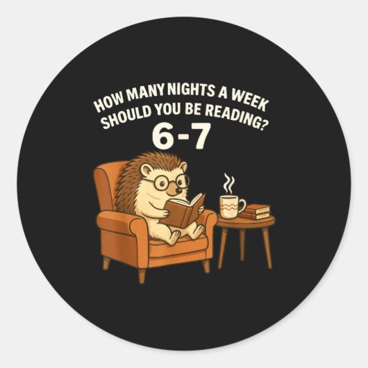 Funny Hedgehog Reading Book 67 Six Seven Meme  Ronde Sticker (Voorkant)