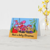 Funny heeft een zalige kerstman en een octopus kaart (Gele Bloem)