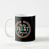 Funny Hello First Grade Pencil Circle Design  Koffiemok (Links)
