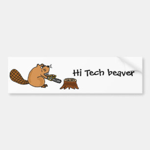 Funny High Tech Beaver met Chainzaag Bumpersticker