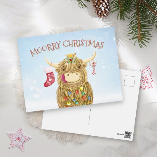 Funny Highland Cow Christmas mignonne Carte postal