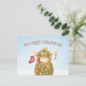Funny Highland Cow Christmas mignonne Carte postal (Debout devant)